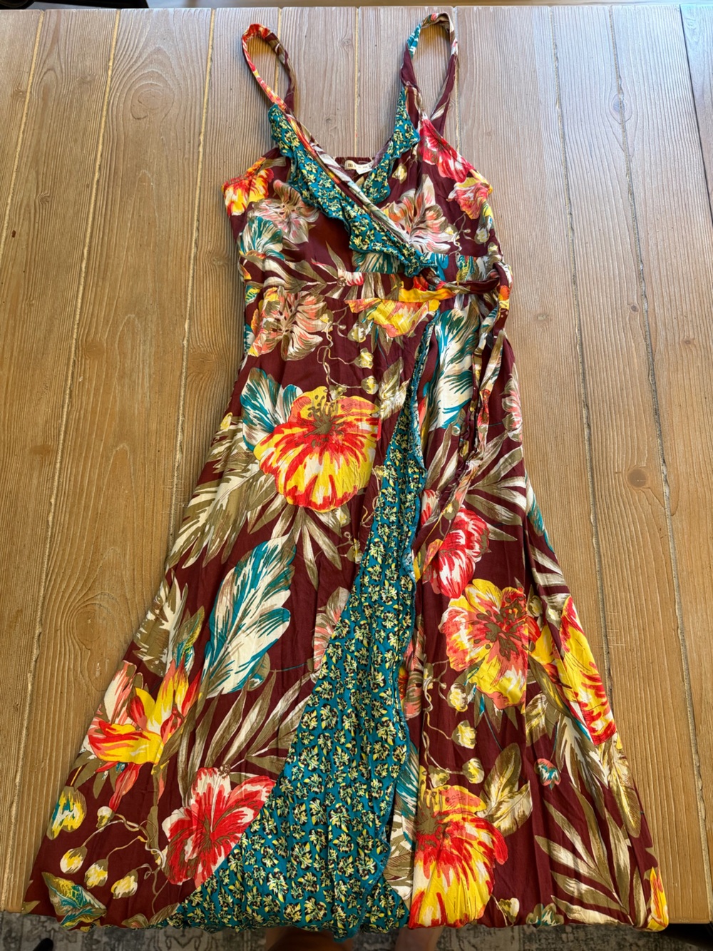 Floral Wrap Maxi Dress in Burgundy & Teal